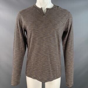 VINCE Size S Navy Yellow & White Stripe Cotton Open Collar Pullover